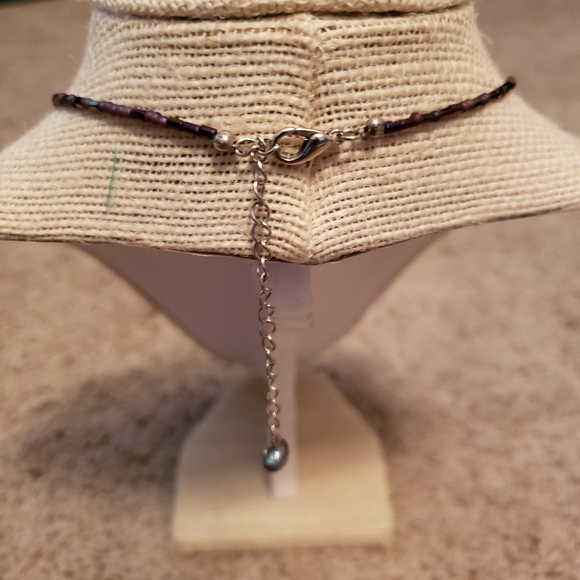 Green and purple gemstone / glass beaded necklace - Picture 3 of 3